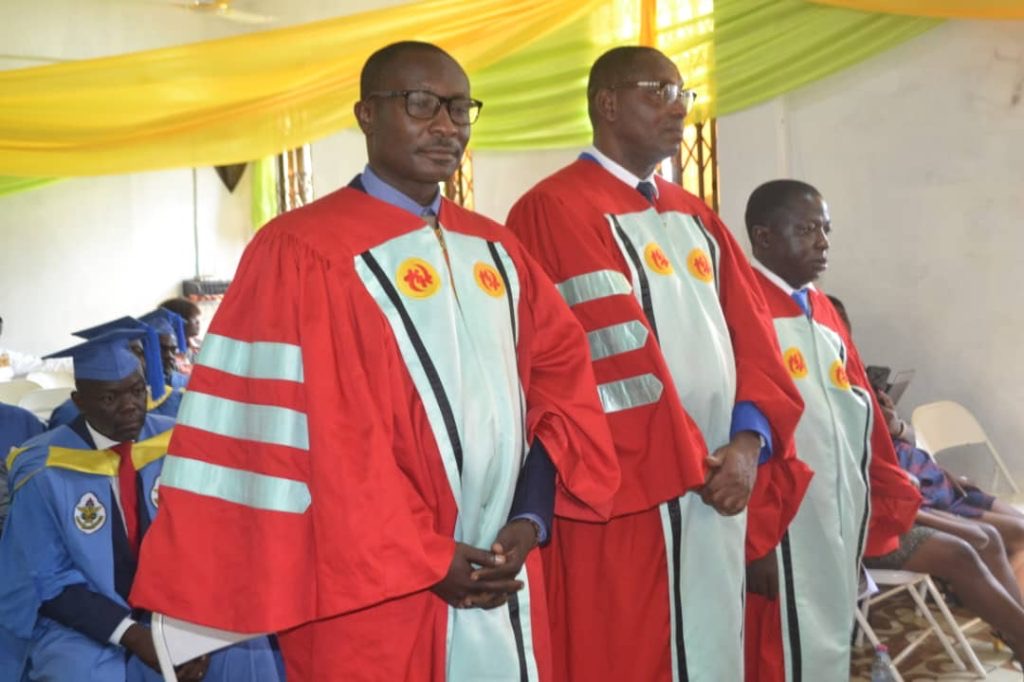 PhD graduands Ing. Dr. Laud Christian Ainoo, Dr. Ebenezer Tawiah Anuwa-Amarh, and Dr. Abdul-Basit Danjoe Munkaila in academic regalia